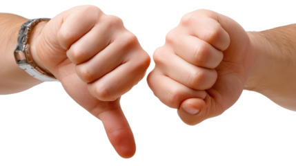 Thumbs Down and Closed Fist: A striking close-up captures a stark contrast between a thumbs-down gesture and a clenched fist, conveying opposing stances and emotions.