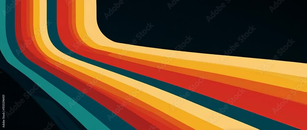 Poster a retro vector graphic design of colorful stripes in the style of retro, on a dark background, with 