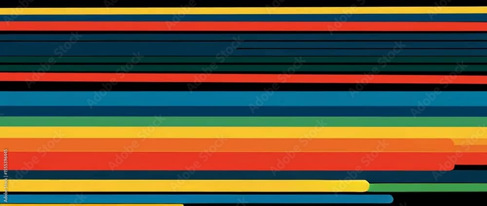 Poster a minimalist vector graphic design of colorful stripes in a retro style, on a dark background genera