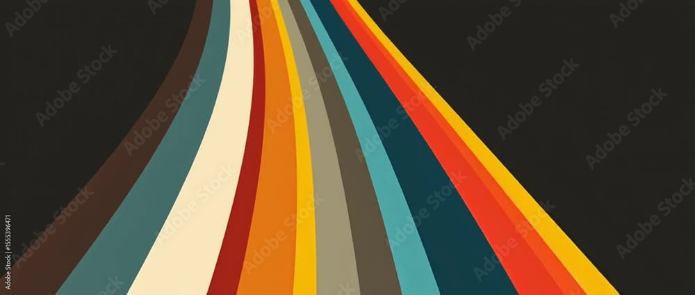 Poster a retro vector graphic design of colorful stripes in the style of retro, on a dark background, with 