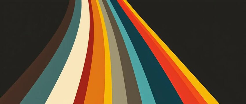 A retro vector graphic design of colorful stripes in the style of Retro, on a dark background, with bold lines, simple shapes, and a 1970s style Generative AI
