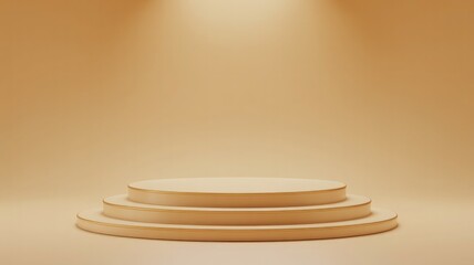 Obraz premium Elegant three tiered circular podium with gold trim illuminated by spotlights