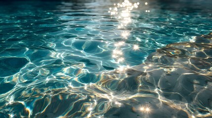 Vibrant Aqua Blue Water with Sun Glittering Texture