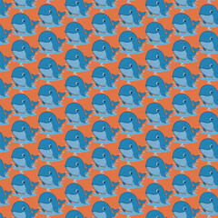 A repeating pattern of cartoon whales splashing in water.