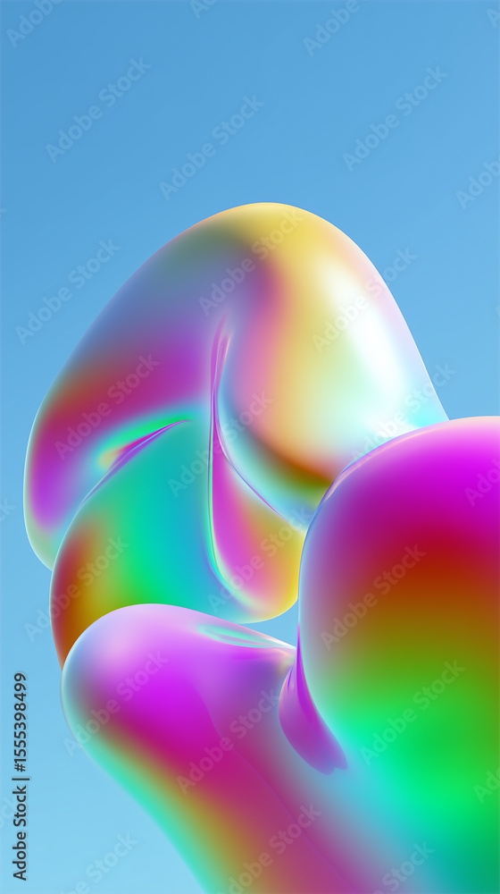 Poster iridescent fluid shapes merging in a colorful abstract composition