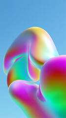 Iridescent fluid shapes merging in a colorful abstract composition