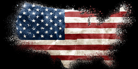Grunge american flag dissolving into particles on black background