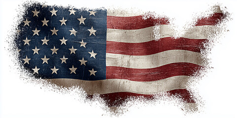 Grunge american flag waving in the shape of the united states