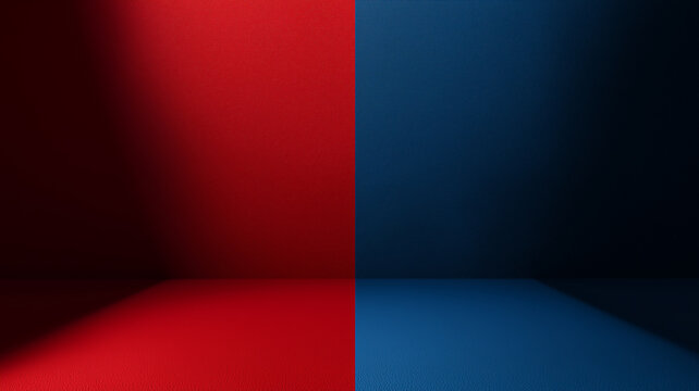 Red and blue background creating a split screen effect with light and shadow