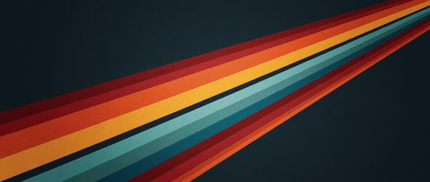 Minimalist retro-futuristic vector design of colorful stripes, dark background, sleek lines, simple shapes, 1970s style Generative AI