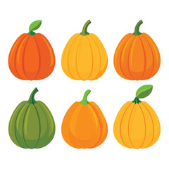 six kabocha squash vegetable separately set  isolated  on white background