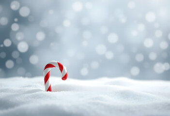 christmas candy cane on snow