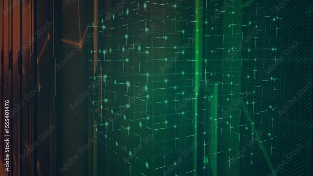 Aufkleber faint orange lines starting green grid emerging rotating dissolving looping virtual space scene