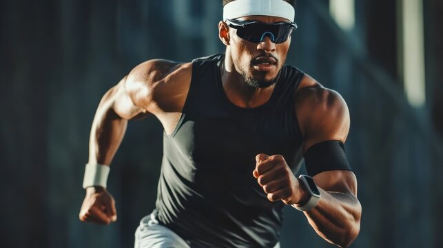 Powerful African American athlete dedicated to training and endurance running