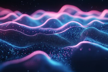 Fototapeta premium Abstract digital landscape of glowing particles.