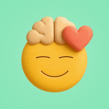 Emoji with brain heart design animation isolated asset, transparent 4K video, alpha channel, ProRes 4444