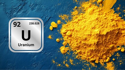 Flatlay of uranium concentrated on blue background
