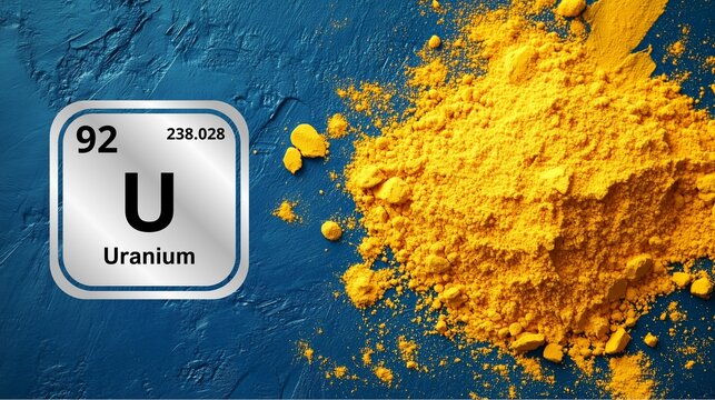 Flatlay of uranium concentrated on blue background