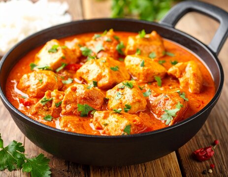 indian chicken curry in balti dish