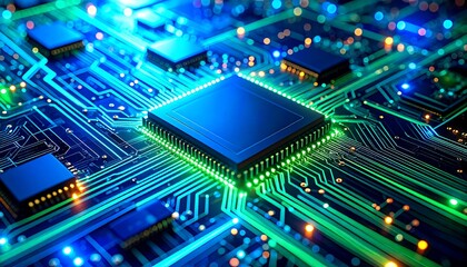Fototapeta premium Bright Circuit Board with CPU