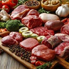 Fresh Organic Meat Alternatives Displayed on Wooden Board