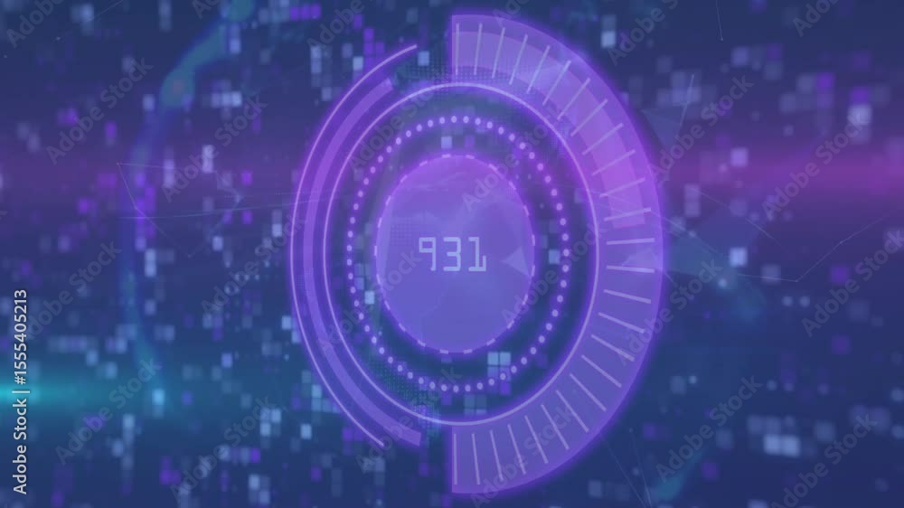 Poster on start glowing 3d holographic circle rotating clockwise and updating numbers to show network data