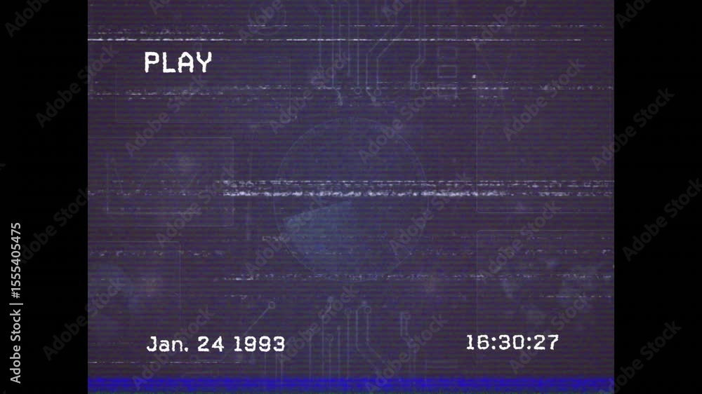 Aufkleber playback starting glitching lines sweeping over circuit globe with time stamp incrementing