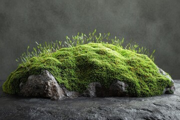 Lush moss atop a dark stone.
