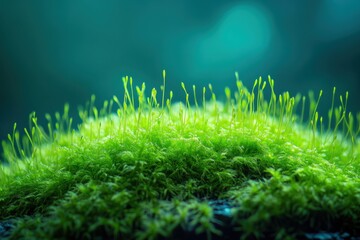 Fototapeta premium Close-up view of vibrant green moss with emerging shoots.