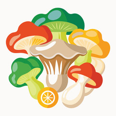 six oyster mushrooms vegetable separately set  isolated  on white background