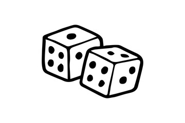 This image features a hand-drawn, black-and-white illustration of a pair of dice. The two dice are shown in a three-dimensional perspective, each with visible dots representing different numbers.