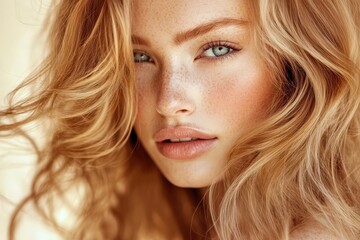 Naklejka premium Close-up portrait of a woman with natural beauty.