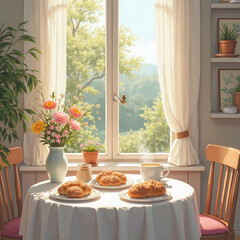 table setting in a morning near window