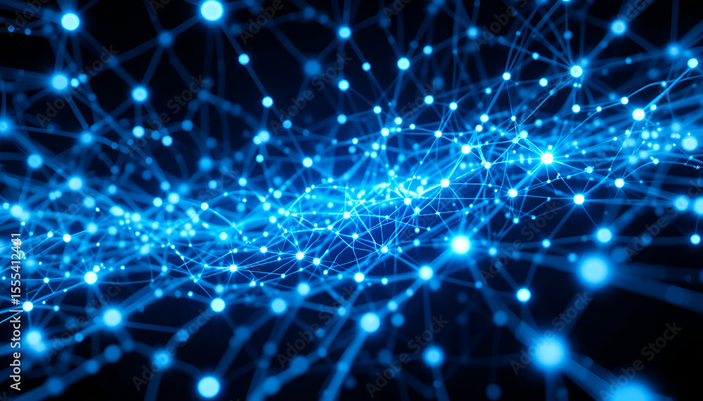 Poster glowing blue network connections create a futuristic abstract design suitable for technology or scie
