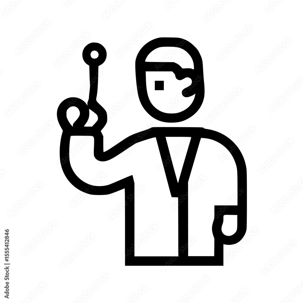 Poster simple line art depiction of a person holding a small object up.