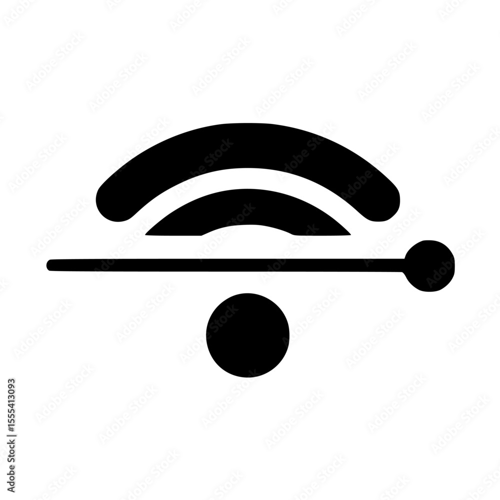 Poster abstract graphic design featuring curved lines and a horizontal bar with a circle, suggesting a styl