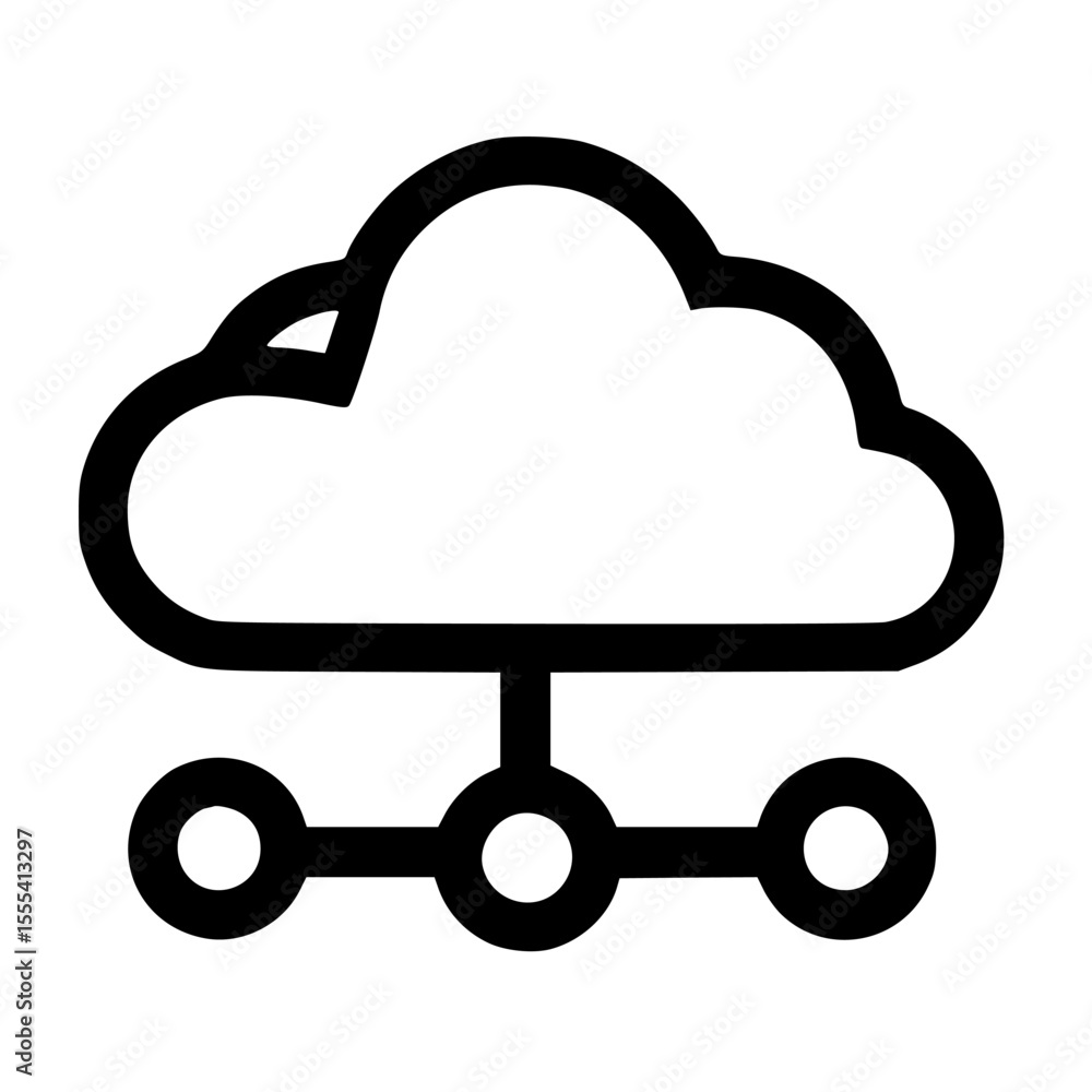 Poster simple black line art icon of a cloud connected to network nodes.