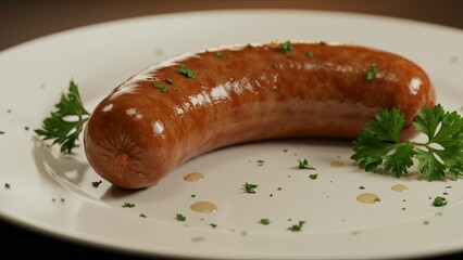 Grilled Sausage on Plate with Parsley Garnish