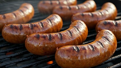 Grilled Sausages on Barbecue Grill