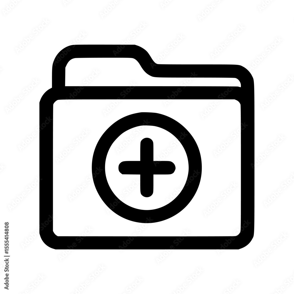 Fototapete A simple black outline icon of a folder with a plus sign, suggesting a new file or addition.