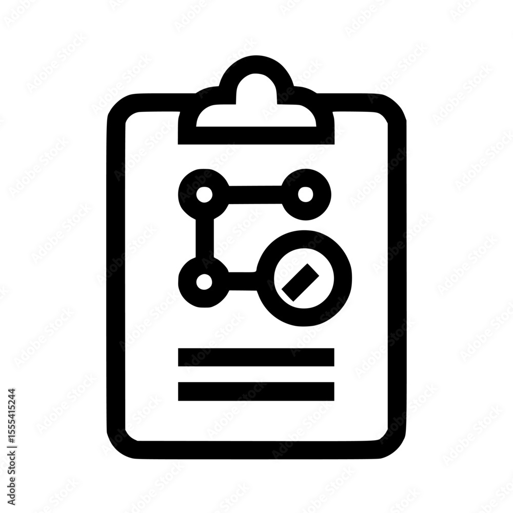 Poster clipboard with network diagram and a rejected node, indicating a process review or system analysis.