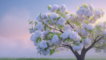 Enchanted White Blossom Tree Dreamy Sunrise Scene