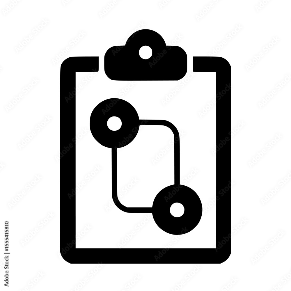 Poster a black and white icon of a clipboard with a diagram showing interconnected circles and lines.