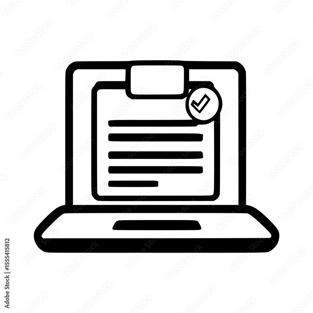 Fototapete a laptop computer displaying a document with a checkmark, signifying completion or approval.