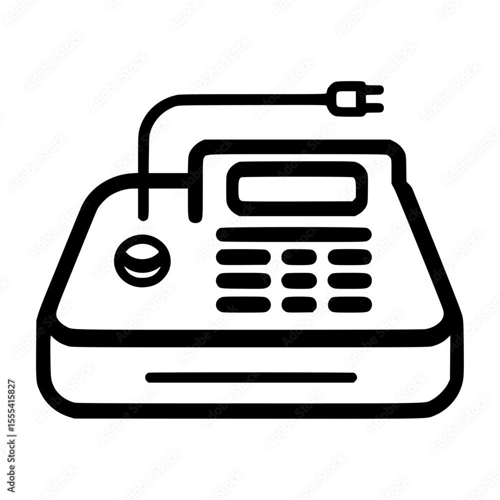 Poster a black and white line drawing of a telephone with a display screen and buttons.