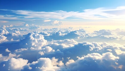 Fototapeta premium Breathtaking sky and cloudscape view from airplane window, an aerial journey above the horizon