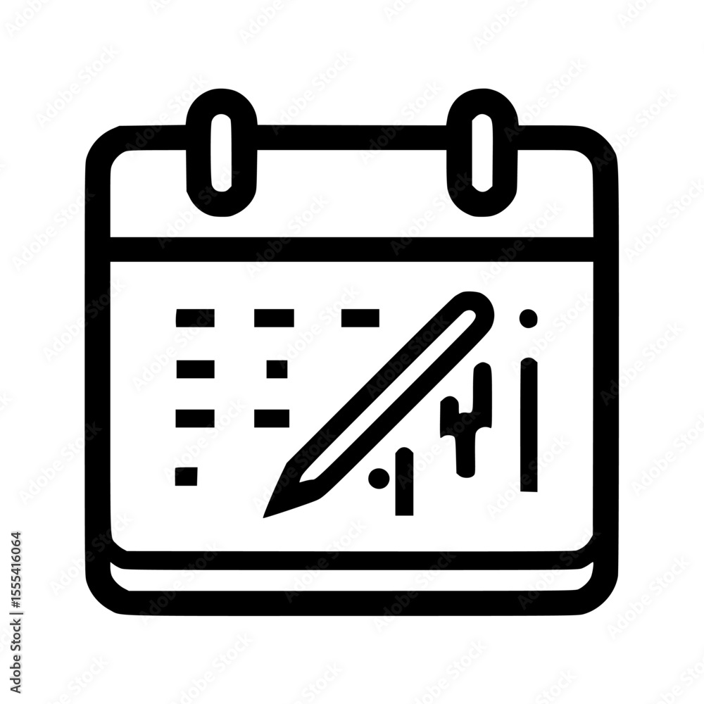Aufkleber a calendar icon with a pencil marking dates, symbolizing scheduling or planning.