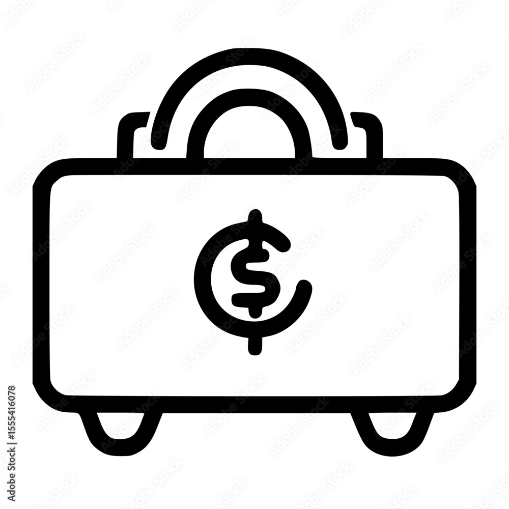 Poster a line drawing of a briefcase with a dollar sign inside a circle on the front.