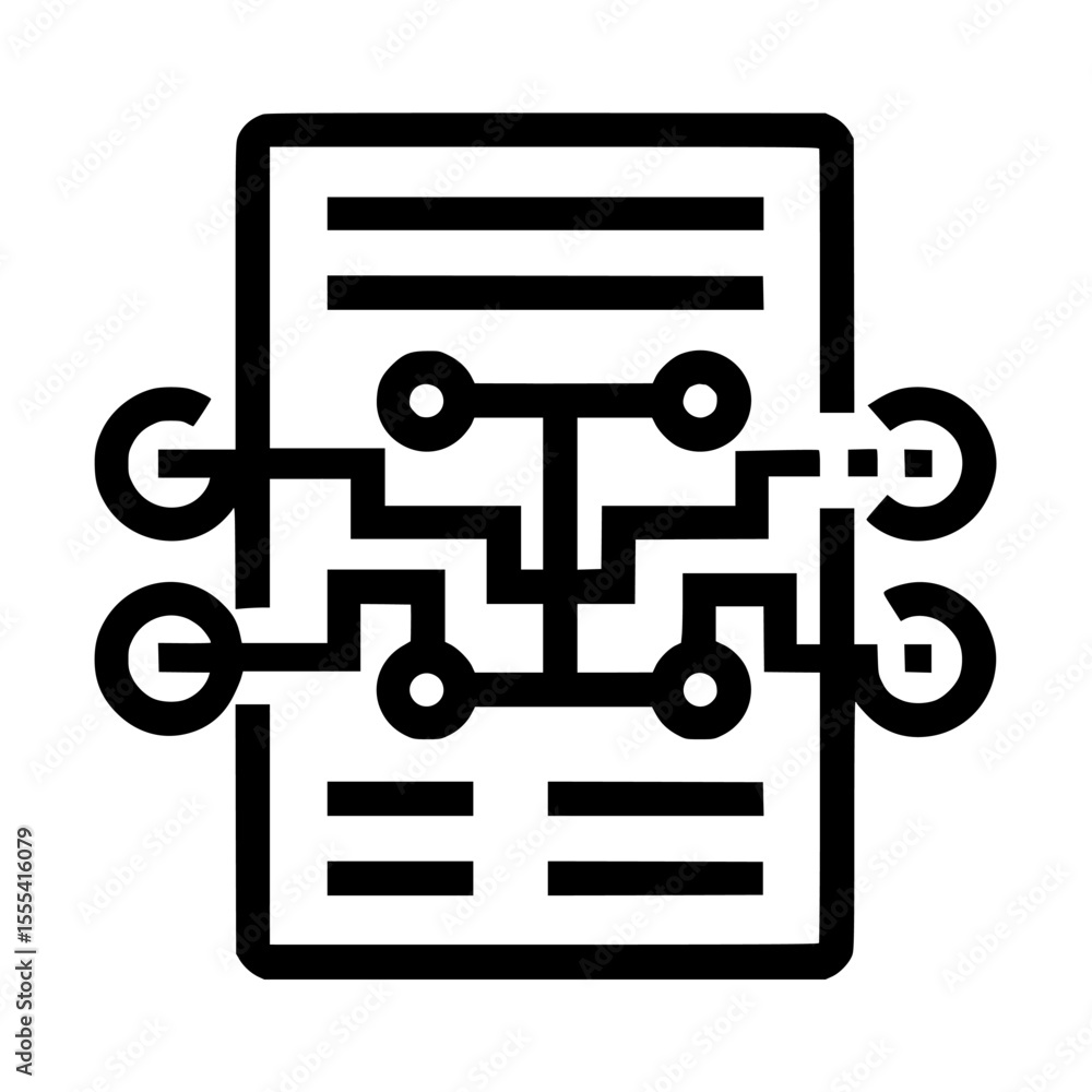 Poster a stylized graphic of a document with interconnected circuit elements, suggesting data flow or infor