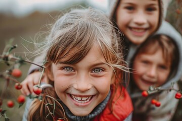 Portrait of a cute little girls on a background of autumn nature